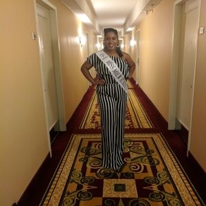 Striped off-the-shoulder jumpsuit